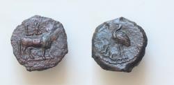 Ancient Coins - EGYPT, Alexandria. Anonymous. Æ Dichalkon (16mm, 2,1g,). Dated RY 2 of an uncertain reign. Ibis standing left; branch before / Apis bull standing right; L B