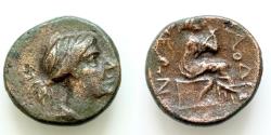 Ancient Coins - SYRIA, Seleucis and Pieria. Laodicea ad Mare. Pseudo-autonomous issue  ??? Uncertain Unpublished ??? AE (Bronze, 14 mm,  2g,), Draped bust of Artemis to right / Artemis Seated