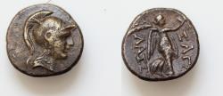 Ancient Coins - Uncertain Greek Bronze coin AE15mm 2,7g , Uncertain King  Draped bust of Athena right, wearing crested Corinthian helmet  Nike advancing r., holding wreath