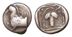 Ancient Coins - THRACE, Maroneia. Circa 377-365 BC. AR Triobol (14mm, 2.57 g, ). Forepart of horse left  Grape vine; ivy leaf to right; all within dotted square.