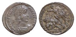 Ancient Coins - Constantius II Silvered Æ2mm 5,3g  Maiorina. Constantinople, AD 348-351. D N CONSTANTIVS P F AVG, pearl-diademed, draped and cuirassed bust right / FEL TEMP REPARATIO,