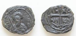 World Coins - CRUSADERS, Antioch. Tancred. Regent, 1101-03, 1104-12. Æ Follis (20mm 2,9g, ). Second type.facing armored bust, holding upraised sword