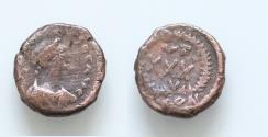Ancient Coins - MIGRATION PERIOD. Uncertain Germanic tribes. AE11mm 1g.  imitating Theodosius II (5th century). Obv: Diademed, draped and cuirassed bust right. Rev: VT XXX / CON