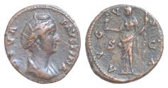 Ancient Coins - Diva Faustina I (wife of A. Pius) Æ27mm 12g  Dupondius/As. Rome, AD 141. DIVA FAVSTINA, draped bust to right / AVGVSTA, Vesta  holding Victory S-C