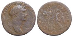 Ancient Coins - Trajan AD 98-117. Rome Sestertius Æ 32,5mm., 23,8g.S P Q R OPTIMO PRINCIPI, S C in exergue, Victory standing l, holding erecting trophy and holding palm, shields at base of trophy