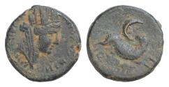 Ancient Coins - Seleucis and Pieria, Antioch. Time of Hadrian (117-138). Æ18mm, 5,3g,  Caesarian Era (AD 128/9). Turreted, veiled and draped bust of Tyche r. R/ Ram leaping r., head l.; star withi