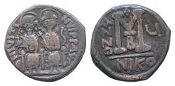 Ancient Coins - Justin II and Sophia, AE, Follis 26mm 12g Nicomedia. 565-578 AD.