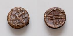 Ancient Coins - Greek Bronze coin AE12,5mm 1,9g  Dionysos / Bow Spear  Ф А   Extremely Rare ! Very Fine !