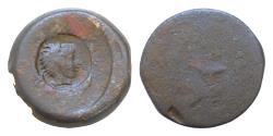 Ancient Coins - Sicily, Akragas. Punic occupation, c. 405-392 BC. AE Hemilitron (23 mm, 8.9g). Countermark: head of Herakles