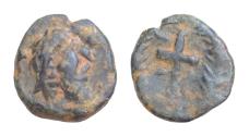 Ancient Coins - Migration Period Vandals, Hilderic Æ 8mm 0,5g Minimus. Carthage, AD 523-530. diademed, draped and cuirassed bust right / Cross potent within wreath