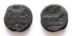 Ancient Coins - Anonymous Æ 33mm 35grams As. Rome, after 211 BC. Laureate head of Janus; I (mark of value) above / Prow of galley to right; I (mark of value) above, [R]OM[A] in exergue