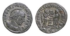 Ancient Coins - Constantine I, 307/310-337. Follis (Silvered bronze, 18 mm, 2.90 g, ), Siscia, 319. IMP CONSTANTINVS P F AVG Helmeted and cuirassed bust of Constantine I to right.