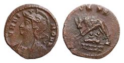 Ancient Coins - Commemorative Series. AD 330-354. Æ Follis (15mm, 1g, ). Alexandria mint, 2nd officina. Struck before April AD 340. Helmeted and mantled bust of Roma left / She-wolf S** R SMALB.
