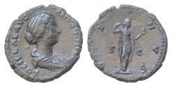 Ancient Coins - Lucilla (Augusta, 164-182). Æ As (26mm, 9,6g,). Rome, 164-166/7. Draped bust r. R/ Venus standing l., holding sceptre and apple. RIC III 1766 (Aurelius). Good VF Extremely Fine