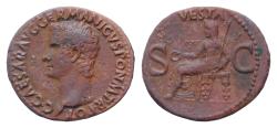 Ancient Coins - Caligula Æ As. Rome, AD 37-8. C CAESAR AVG GERMANICVS PON M TR POT, bare head left / VESTA, Vesta, veiled and draped,