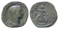 Ancient Coins - Severus Alexander Æ Sestertius. Rome, AD 222-231. IMP CAES M AVR SEV ALEXANDER AVG, laureate, draped and cuirassed bust right / PAX AVGVSTI, Pax running left, holding branch and sc