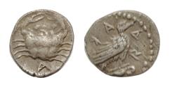 Ancient Coins - Sicily, Akragas AR Litra.Sicily, Akragas AR 8,5mm 0,45g  Litra. Circa 470-450 BC. Sea eagle Crab  Good very Fine