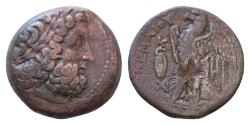 Ancient Coins - Ptolemaic Kings of Egypt, Ptolemy II Philadelphos (285-246 BC), Bronze, Uncertain mint in Sicily, c. 264-263; Æ (14,2g; 24 mm) Laureate head of Zeus COUNTERMARK Lotos