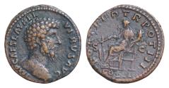 Ancient Coins - Lucius Verus (161-169), As, Rome, AD 162-163, AE 26mm 9,45g  , IMP CAES L AVREL - VERVS AVG laureate head , Rv. FORT RED TR POT III Fortuna seated l. holding rudder and cornucopiae