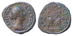 Ancient Coins - Faustina II daughter of Antoninus Pius and wife of Marcus Aurelius As 161-176 Æ17mm AS 12g FAVSTINA – AVGVSTA SAECVLI FELICIT Pulvinar on which are seated Commodus and Antoninus