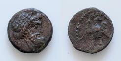 Ancient Coins - Sicily, Akragas, Bronze, ca. 240-212 BC AE 22mm , 6.8gr. Laureate head of Zeus r. Eagle standing on thunderbolt, head r., wings spread