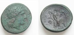 Ancient Coins - Sicily, Hiketas (287-278), Bronze, Syracuse, c. 287-278 BC, AE24mm 8,8g , ΔIOΣ EΛΛANIOY, laureate head of Apollo r., dotted border, Rv. ΣYPAKOΣIΩN, eagle standing