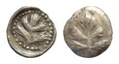 Ancient Coins - SICILY, Selinos. Circa 530-500 BC. AR 10mm  Litra (0.54 gm). Selinon leaf / Selinon leaf in incuse circle