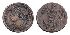 Ancient Coins - Commemorative Series. AD 330-354. Æ Follis (17mm, 2,7g). Alexandria mint, 1st officina. Struck circa AD 337-340. Laureate and helmeted bust of Constantinopolis left