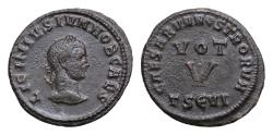 Ancient Coins - Licinius II. Caesar, AD 317-324. Æ Follis (19,5mm, 31 g, ). Thessalonica mint, 5th officina. Struck AD 320. Laureate head right / CAESARVM NOSTRORVM around VOT/V in two lines;