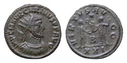 Ancient Coins - Carinus (283-285) AE Antoninianus (20mm, 3.6g) Antioch. Obv: IMP CM AVR CARINVS PF AVG, Bust radiated and with cuirass of Carino to the right, around legend: Rev: VIRTVS AVGG,