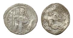 Ancient Coins - Sicily, Kamarina AR Litra.13mm 0,6g. Circa 461-435 BC. Nike flying to right; below, swan to right; all within wreath / Athena standing to left, holding spear; shield to right