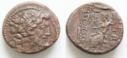 Ancient Coins - Seleukis and Pieria, Antioch, c. 38-35 BC. Æ Tetrachalkon (24mm, 12,5g,), uncertain year. Laureate head of Zeus r. R/ Zeus Nikephoros seated l