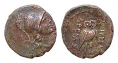 Ancient Coins - MYSIA, Pergamon. Circa 133-27 BC. Æ 20mm 5,8g,  Helmeted head of Athena right  / Owl standing right, head facing;