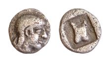 Ancient Coins - Asia Minor. Uncertain mint circa 500-400 BC. Hemiobol AR 6,5mm., 0,37g. Athena Good Very Fine . Very rare