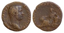 Ancient Coins - Hadrian. AD 117-138. Æ Dupondius/ As (24mm, 9.67 g, 6h). Rome mint. Struck AD 133-circa 135. Laureate and draped bust right / TELLVS STABIL, S C in exergue, Tellus reclining left