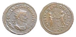 Ancient Coins - Diocletian (284-305) AE Antoninianus 3,7g 21mm Antioch, 285.IMP C C VAL DIOCLETIANVS P F AVG, radiate and draped bust right IOVI ET HERCV CONSER AVGG/ S crescent