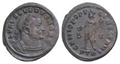 Ancient Coins - Severus II. As Caesar, AD 305-306. Æ Follis (28mm, 9.80 g,). Treveri (Trier) mint. Struck AD 305-306. Laureate and cuirassed bust right / Genius standing left,