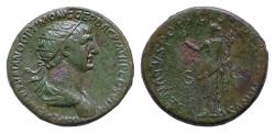 Ancient Coins - Trajan, 98-117. Dupondius (Orichalcum, 25mm, 14,4g ), Rome, 115-116. IMP CAES NER TRAIANO OPTIMO AVG GER DAC P M TR P COS VI P P Radiate and draped bust of Trajan