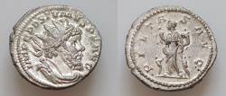 Ancient Coins - Postumus AR 21mm  4g  Antoninianus. Rome AD 161. IMP C POSTVMVS P F AVG, radiate, draped and cuirassed bust right / PIETAS AVG Pietas standing left holding two children, two others