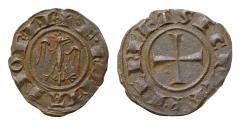 World Coins - Italian States, Sicilia (Sicily, Kingdom). Federico II BI Denaro 17,5mm 0,9g . Messina, 1221. • R • EX SICIL •, crowned eagle facing, with wings spread / ✠ • F • IPERATOR, cross pa