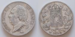 World Coins - France. Louis XVIII. 5 francs. 1824. Perpignan. Q. (Km-711.11). (Gad-591). Ag 36,5mm . 25,1g.