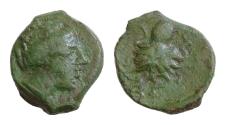 Ancient Coins - Sicily, Syracuse, Onkia, ca. 435-415 BC. AE 12 mm  1,43g Head of Arethusa r dolphin behind Octopus
