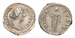 Ancient Coins - Faustina Junior. Augusta, AD 147-175. AR Denarius (18mm, 3.7g, ). Rome mint. Struck under Marcus Aurelius, AD 161-164. Draped bust right / Diana Lucifera