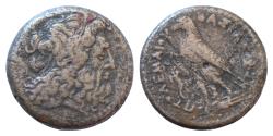 Ancient Coins - Ptolemaic Kingdom. Ptolemy IV. 221-205 B.C. AE 28mm (19g). Alexandria. Diademed head of Zeus-Ammon right / Eagle standing left on thunderbolt; cornucopiae in left field,