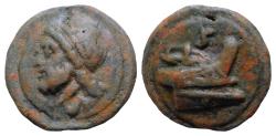 Ancient Coins - Roman Republic, Janus/Prow to r. series, Cast Semis, Rome, ca. 225-217 BC; AE 53mm 139,5g  Laureate head of Saturn l.; behind, S, above, S.