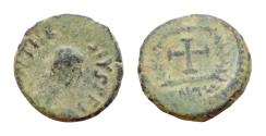 Ancient Coins - Theodosius II. (402-450 AD). Æ 10mm 1,1g  Antioch. Obv: diademed bust of Theodosius II. right. Rev: cross in wreath. Good Very Fine . rare