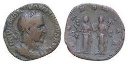 Ancient Coins - Trajan Decius AD 249-251. Rome Sestertius Æ 28mm., 17,6g. IMP C M Q TRAIANVS DECIVS AVG, laureate and cuirassed bust right / PANNONIAE, The two Pannoniae standing side by side
