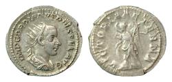 Ancient Coins - Gordian III, 238-244. Antoninianus Silver, 23mm, 5g, Rome, 243-244. IMP GORDIANVS PIVS FEL AVG Radiate, draped and cuirassed bust of Gordian  VICTORIA AETERNA Victory , Glossy
