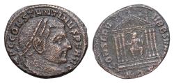 Ancient Coins - Constantine I Æ24mm 6,5g  Nummus. Aquileia, AD 307-310. IMP C CONSTANTINVS P F AVG, laureate head right / CONSERV VRB SVAE, Roma seated facing within hexastyle temple