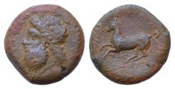 Ancient Coins - SICILY, Syracuse. Timoleon and the Third Democracy. 344-317 BC. Æ Dilitron 26mm, 18.7g , Zeus Eleutherios left / Horse rearing left